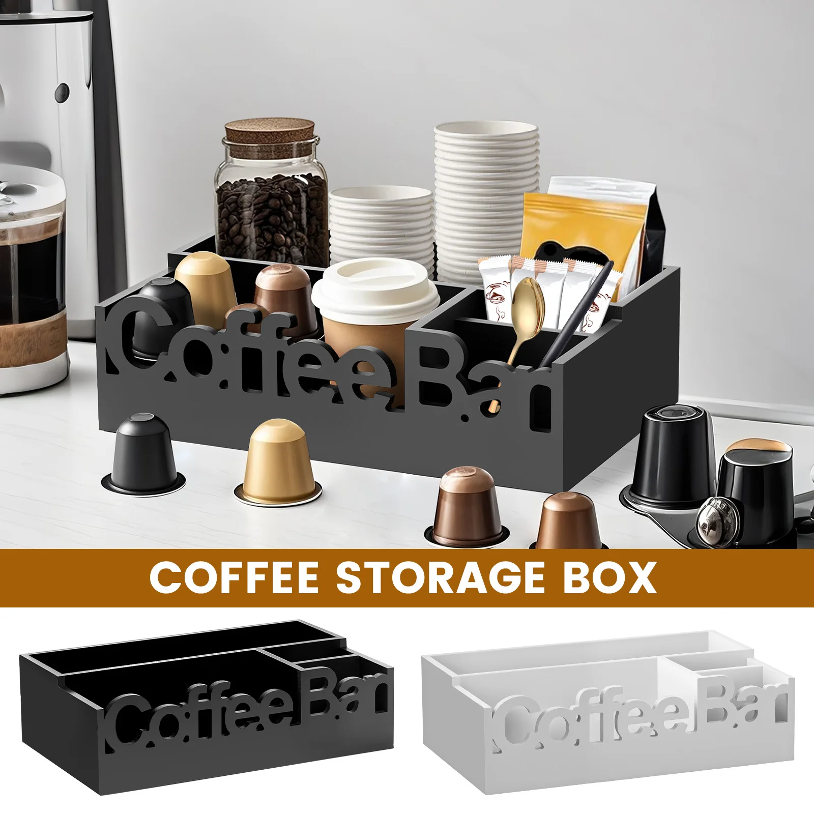 Coffee Equipment Organizer - Wood Organizer boxes with 5 Compartments