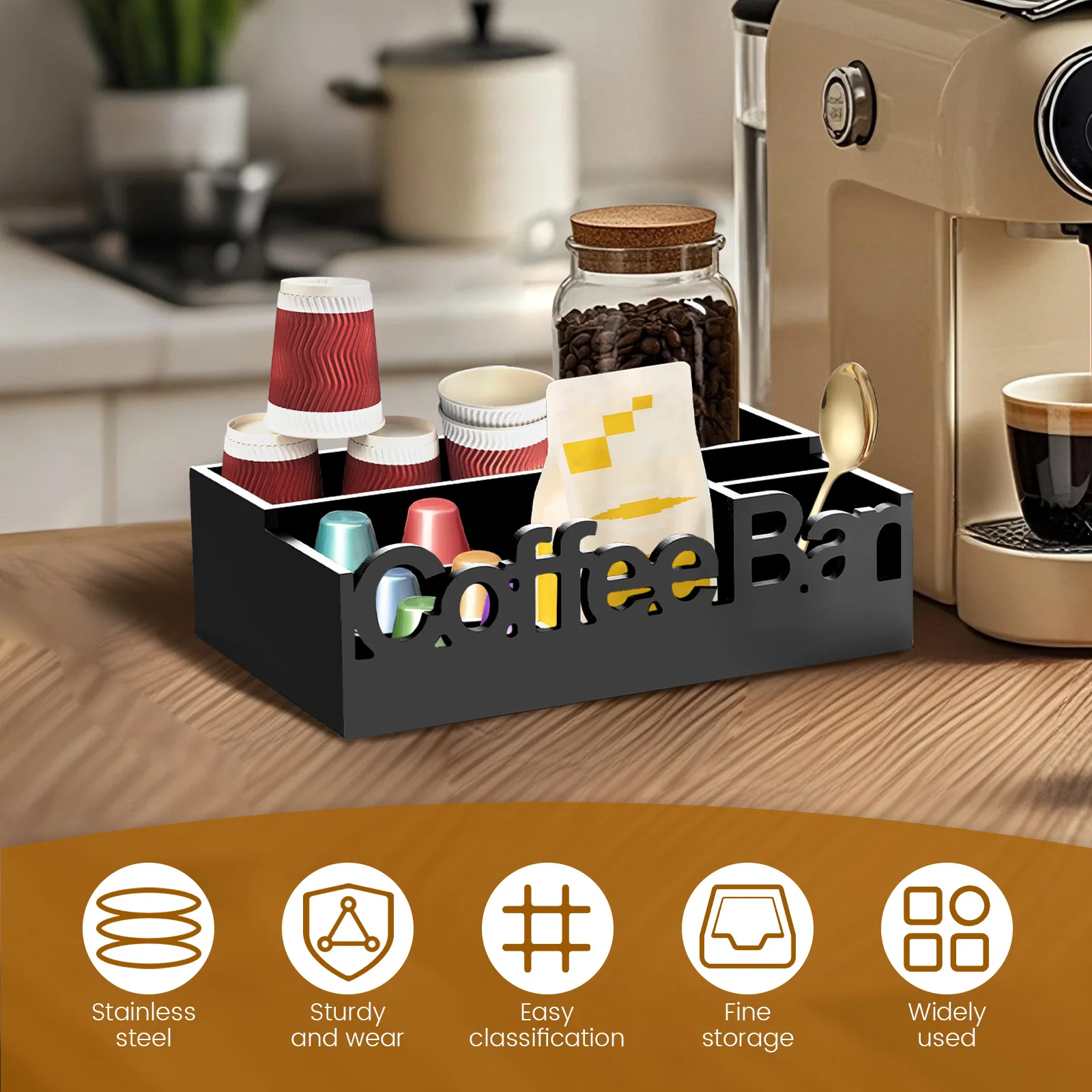 Wood Organizer boxes with 5 Co - Coffee Equipment Organizer ulasan dan harga
